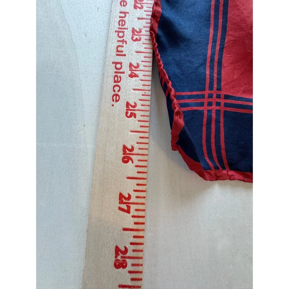 Oleg Cassini Red Navy Blue Silk Square Scarf Made in Italy Hand Rolled 26in